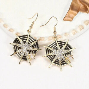 NWOT Halloween Earrings Dangle Spider Rhinestone